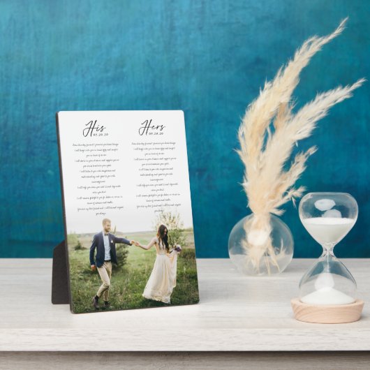 Elegant Zijn & Hers Wedding Vows Minimale Foto Fotoplaat (Zijkant)