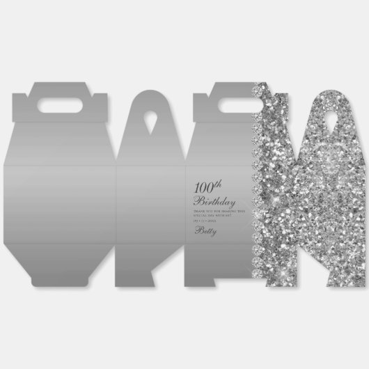 Elegant zilver 100e verjaardag bedankdoosjes (Ongevouwen)