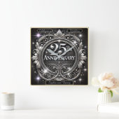 Elegant Zilver 25-jarig jubileum Vierkante Klok (Huis)