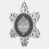 Elegant zilver 25e bruiloft Jubileum 3 Tin Sneeuwvlok Ornament (Rechts)