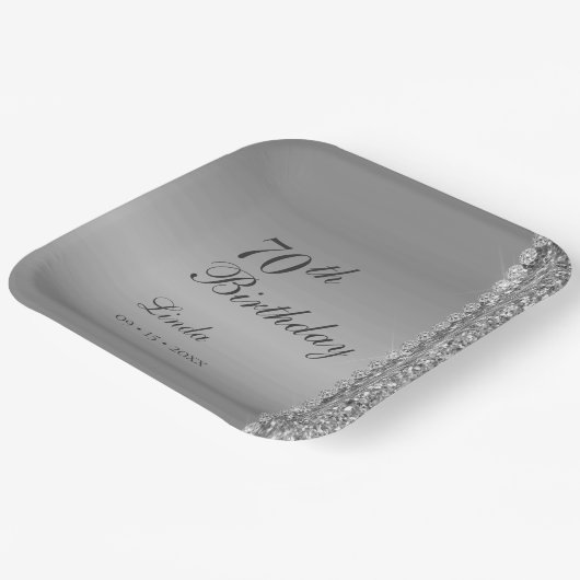 Elegant Zilver 70ste Verjaardag Papieren Bordje (Gebogen)