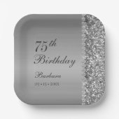 Elegant Zilver 75ste Verjaardag Papieren Bordje (Voorkant)