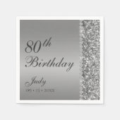Elegant Zilver 80ste Verjaardag Servet (Voorkant)