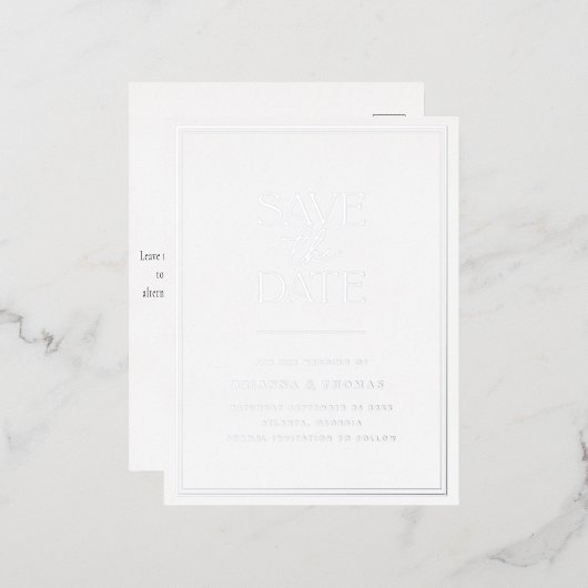 Elegant zilver Bewaar de datum Folie Uitnodiging Briefkaart (Voorkant / Achterkant)