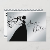 Elegant zilver Bewaar de datum met bruid Aankondigingskaart (Voorkant / Achterkant)