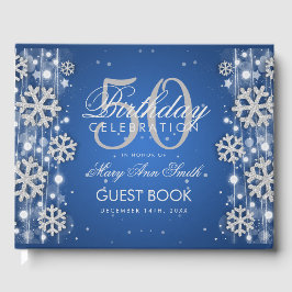 Elegant Zilver Blauw 50e Verjaardag Winter Glitter Gastenboek