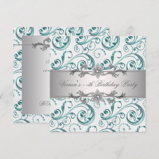 Elegant Zilver Blauw All Occasion Party Uitnodigin Kaart (Voorkant / Achterkant)