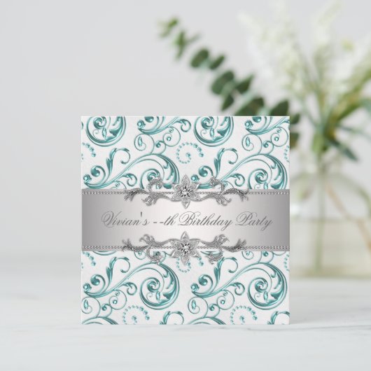 Elegant Zilver Blauw All Occasion Party Uitnodigin Kaart (Staand voorkant)