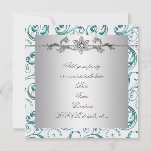 Elegant Zilver Blauw All Occasion Party Uitnodigin Kaart (Achterkant)