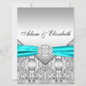 Elegant Zilver Blauwgroen Blauw Huwelijksuitnodigi Kaart (Voorkant)