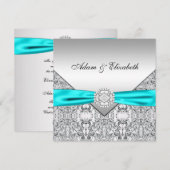 Elegant Zilver Blauwgroen Blauw Huwelijksuitnodigi Kaart (Voorkant / Achterkant)