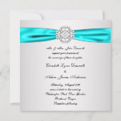 Elegant Zilver Blauwgroen Blauw Huwelijksuitnodigi Kaart (Achterkant)