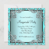 Elegant Zilver Blauwgroen Blauw Masquerade Party Kaart (Achterkant)