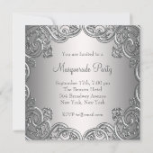 Elegant Zilver Blauwgroen Blauw Masquerade Party Kaart (Achterkant)