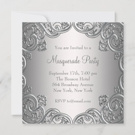 Elegant Zilver Blauwgroen Blauw Masquerade Party Kaart (Achterkant)