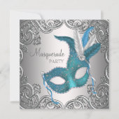 Elegant Zilver Blauwgroen Blauw Masquerade Party Kaart (Voorkant)