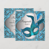 Elegant Zilver Blauwgroen Blauw Masquerade Party Kaart (Voorkant / Achterkant)