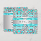 Elegant Zilver Blauwgroen Blauw Quinceanera Kaart (Voorkant / Achterkant)