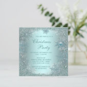 Elegant Zilver Blauwgroen Blauw Sneeuwvlok Kerstfe Kaart (Staand voorkant)