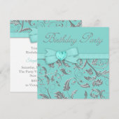 Elegant Zilver Blauwgroen Blauw Verjaardagsfeest Kaart (Voorkant / Achterkant)