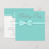 Elegant Zilver Blauwgroen Blauw Verjaardagsfeest Kaart (Voorkant / Achterkant)