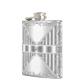 Elegant Zilver Bloemen Metalen look Monogram Naam Heupfles (Links)