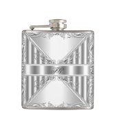 Elegant Zilver Bloemen Metalen look Monogram Naam Heupfles (Voorkant)