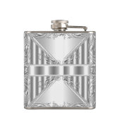 Elegant Zilver Bloemen Metalen look Monogram Naam Heupfles (Achterkant)