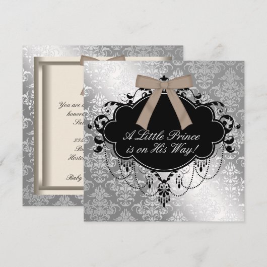 Elegant Zilver Bruin Prins Baby Boy Douche Kaart (Voorkant / Achterkant)