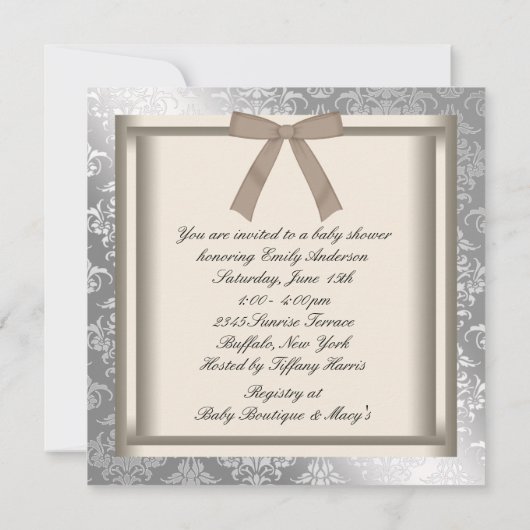 Elegant Zilver Bruin Prins Baby Boy Douche Kaart (Achterkant)