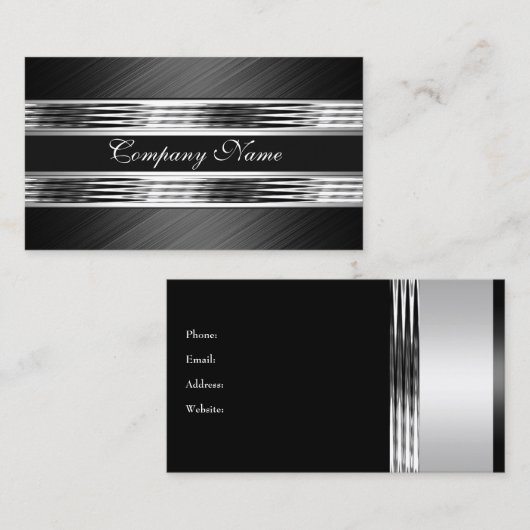 Elegant Zilver Chroom Metaal Zwart 2 Visitekaartje (Voorkant / Achterkant)