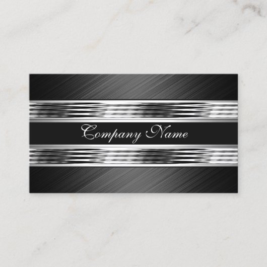Elegant Zilver Chroom Metaal Zwart 2 Visitekaartje (Voorkant)