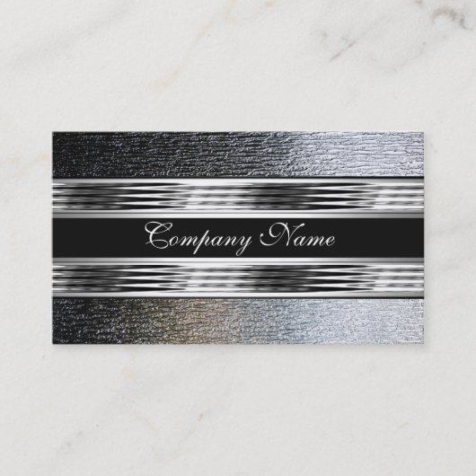 Elegant Zilver Chroom Metaal Zwart 2 Visitekaartje (Voorkant)