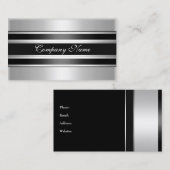 Elegant Zilver Chroom Metaal Zwart Visitekaartje (Voorkant / Achterkant)