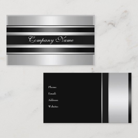 Elegant Zilver Chroom Metaal Zwart Visitekaartje (Voorkant / Achterkant)
