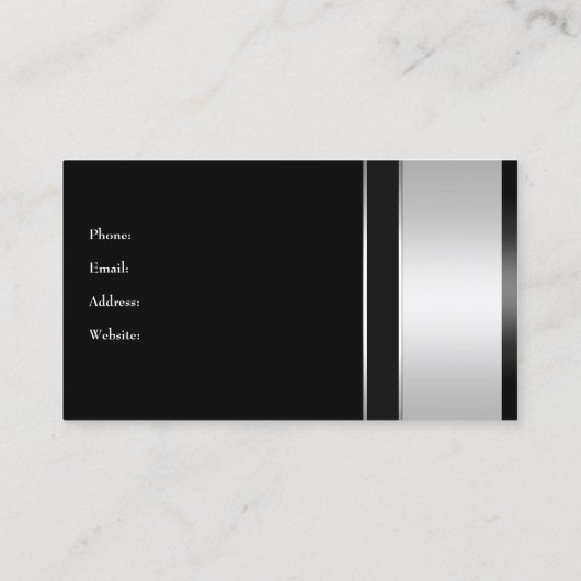 Elegant Zilver Chroom Metaal Zwart Visitekaartje (Achterkant)