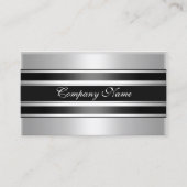 Elegant Zilver Chroom Metaal Zwart Visitekaartje (Voorkant)