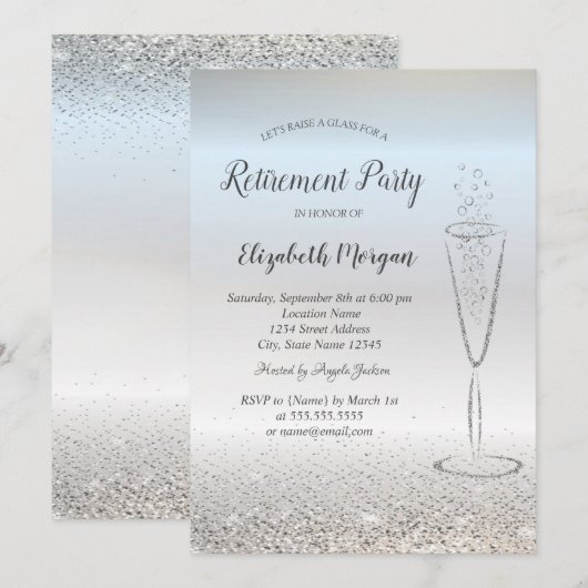 Elegant zilver Confetti glas zilver pensioen Kaart (Voorkant / Achterkant)