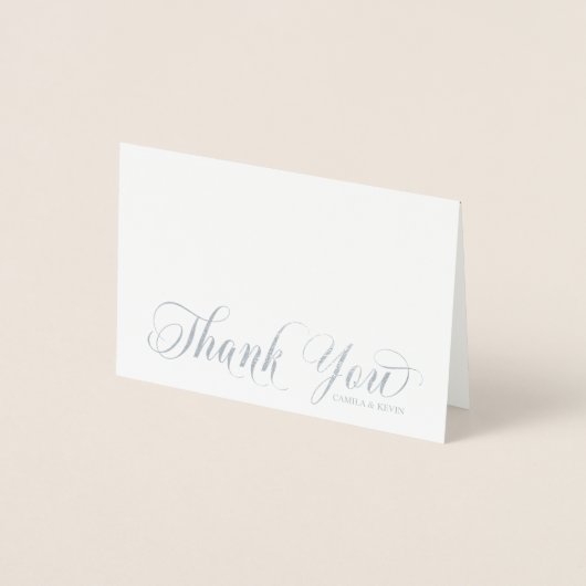 Elegant zilver dank u bruiloft kalligrafie FOTO Folie Kaarten (Voorkant)