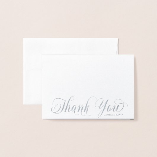 Elegant zilver dank u bruiloft kalligrafie FOTO Folie Kaarten (Voorkant met envelop)