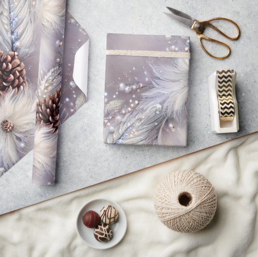 Elegant zilver & dennen kralen kerstbloem cadeaupapier (Crafts)