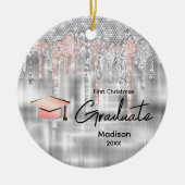 Elegant zilver druppelen glitter monogram afstuder keramisch ornament (Voorkant)