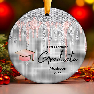 Elegant zilver druppelen glitter monogram afstuder keramisch ornament