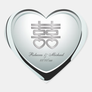 Elegant Zilver Dubbel Geluk Hart Sticker