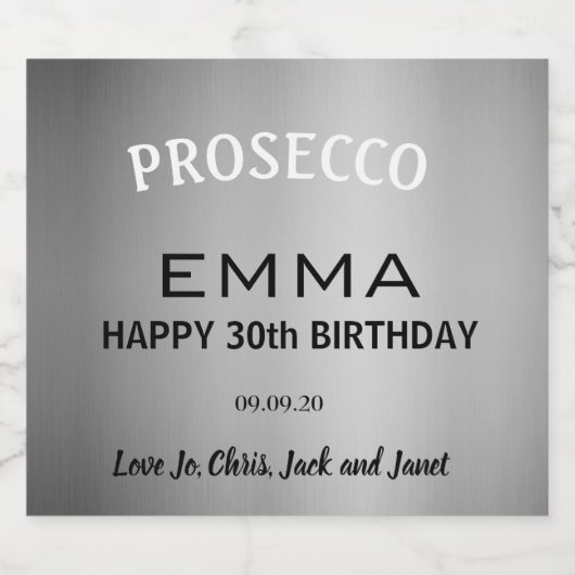 Elegant zilver elke leeftijd 30e verjaardag partij sparkling wijnetiket (Enkel label)