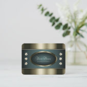 Elegant Zilver en Blauw Gradiënt met Strass Visitekaartje (Staand voorkant)