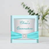 Elegant zilver en Blauwgroen blauw Quinceanera Kaart (Staand voorkant)