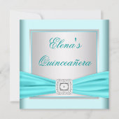 Elegant zilver en Blauwgroen blauw Quinceanera Kaart (Voorkant)