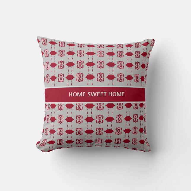 Elegant zilver en bordeauxrood patroon kussen (Voorkant)