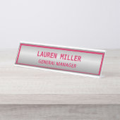 Elegant zilver en Bourgogne Bureau Naambordje (Voorkant)